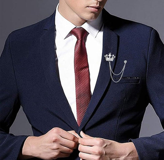 Men's Crown Hanging Chain Brooch, Vintage Breastpin Wedding Brooch Pin