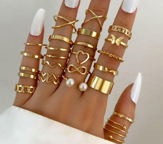 22 Piece Alloy Design Ring Set For Women-butterfly design