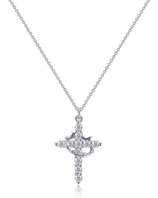 Silver Popular Cross with Crown Pendant Necklaces with Chain